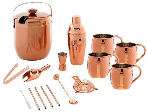 Cocktail Shaker Set 16-teilig aus Edelstahl Barkeeper Set mit Messbecher - Cocktailshaker Bar Zubehör Set, Stößel,Eisbehälter und Zubehör für perfekte Cocktails mischen getränken
