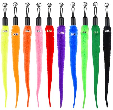 AOOTUERL Jouets pour Chats Jouets de vers de Rechange avec, 10 Pcs Furry Tail Jouets interactifs de Chasse Wand Recharges Pièces jointes, Chat Jouet pour intérieur