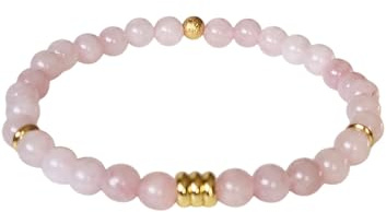 WellnessTreasuresArt Rosenquarz Armband 18 karat goldplattiert Handmade mit echten Naturstein Perlen 6 mm - Heilsteine - Größe 19 cm - mit Geschenkbox