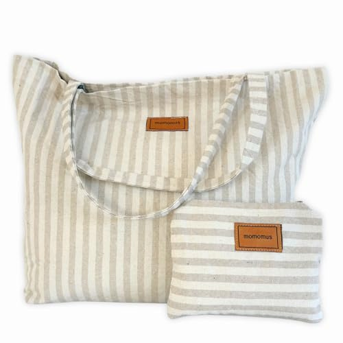 MOMOMUS Bolsa de Playa XXL de Algodón Reciclado, Bolso Playa Mujer 60x40 cm