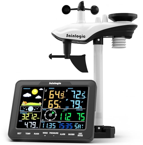 Sainlogic Home Weather Station with Weather Stations Wireless Indoor Outdoor and Rain Gauge Outdoor for Temperature,Humidity,Pressure,Moon Phase,Alarm Clock,Forecast for Bedroom,Black(No WiFi)