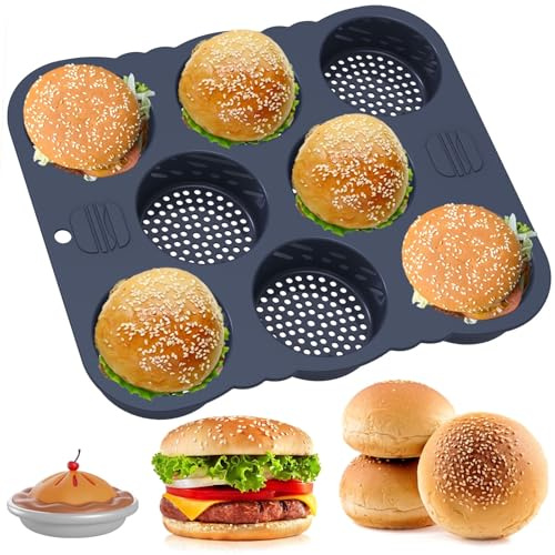 Stampo per panini per hamburger, 8 cavità, in silicone, per pane fatto in casa, nero