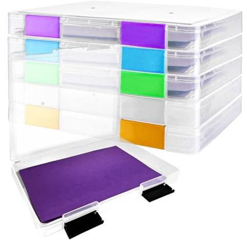 LOPYXBR 6 stycken bärbar arkivlåda A4, 31,5 x 25 x 3 cm transparent plastdokumentlåda, stapelbar multifunktionell förvaringslåda för kontorsmaterial för dokument, brev, klippböcker