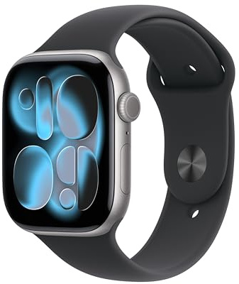 Apple Watch Series 11 [GPS + Cellular 46 mm] Montre connectée avec boîtier Gris sidéral et Bracelet Sport Noir. Score de Sommeil, Moniteur d’activité, Suivi de la santé, écran Toujours activé