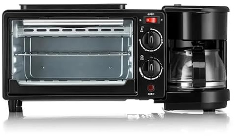 3-in-1 Breakfast Station with Coffee Maker, Automatic Timed 2.38 Gallon Antirust Bread Oven, Frying Pan, Multifunctional Sandwich Maker, Healthy Snacks Or Desserts, Breakfast Station