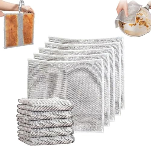EJRUP 10 Piezas Paños de Alambre Multiusos,Paños de Limpieza Reutilizables,Trapos Limpieza para Suciedad Difícil, Non-Scratch Wire Dishcloth, para Platos, Ollas, Estufas(Tres Capas)