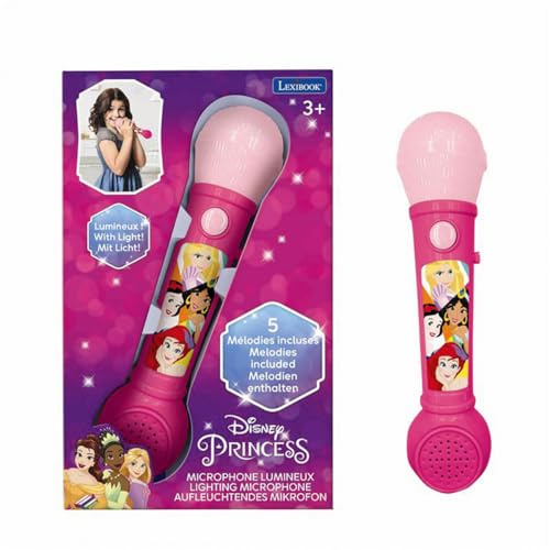 LEXIBOOK, Princesas Disney Micrófono Luminoso, MIC80DPLXB | Efectos de sonido, melodías demo, rosa