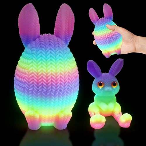 XIEXIESHER 3D-gedruckte Osterei mit Bunter, Sammlerstück, Fidget-Spielzeug für Erwachsene und Kinder, Geburtstags- und Osterdekoration, Regaldekoration, Regenbogen im Dunkeln Leuchtend