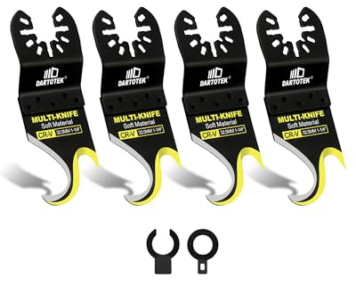 DARTOTEK 4pcs Oscillating Multi Tool Hook Knife Blade, Multitool Saw Blades for Cutting Trimming Roofing Shingles, Carpet, Cardboard, Artificial Turf