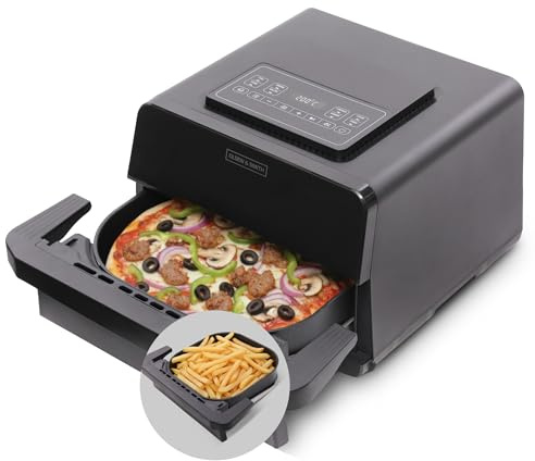 Olsen & Smith 2400W 12in Pizza Air Fryer with Pizza Stone Attachment, 12” Crispy Base Pizza Oven, 6L Multi-Function Air Fryer with Presets for Fries, Steak, Fish & Baking, Includes Crisping Plate
