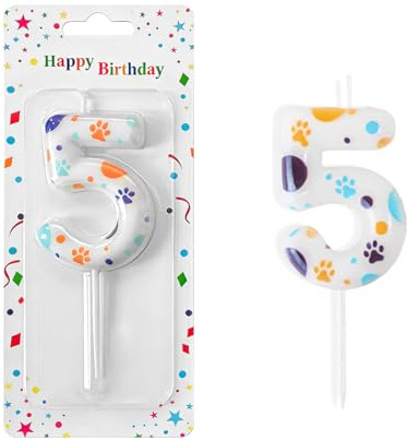 Candele di Compleanno | Candele per Torta di 5 Compleanno | Candele Digitali 3D | Candele di Compleanno a Forma di Zampa di Cane | Compleanno Candele Torta | Candele Decorazione di Topper