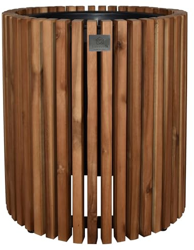 lamorenda Pflanzgefäß Pflanzkübel Blumenkübel Holz Akazie inkl. Kunststoffeinsatz D31 x 35 cm Dunkelbraun