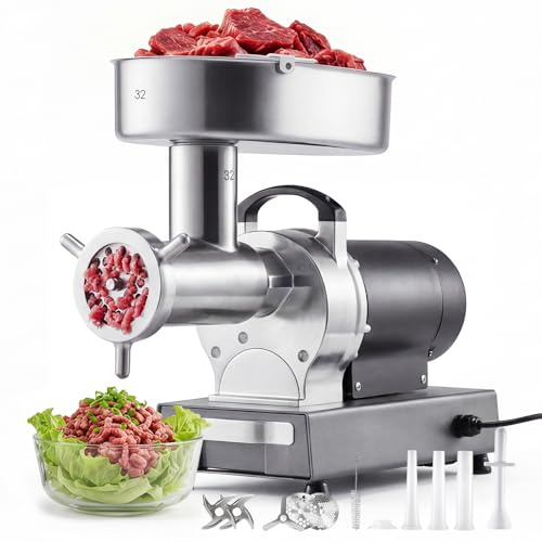 VEVOR Tritacarne Elettrica 1100 W da Cucina, 595 x 280 x 500 mm, Tritacarne Capacità 9,5 kg/min Corpo in Acciaio Inox con 3 Dischi per Salsicce Salami Carne, Cucina Commerciale Ristorante Hotel