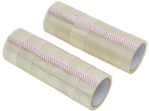 LoogCape pakettejp 12 stycken transparent 48 mm x 66 m starkt självhäftande UV-resistent lätt att rulla av lämplig för flyttar fraktlådor och förpackningar