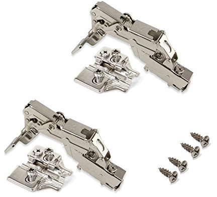 Emuca 1015407 Pack aus 2 Topfscharnieren Ø35mm 165° mit sanftem Verschluss für aneinanderstoßende Türen und Euro-Zusätze zum Festschrauben mit Verbindergehäuse