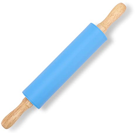 Honglida Silicone Rolling Pin for Kids Non-Stick Surface Wooden Handle,12 Inch 1 Pack