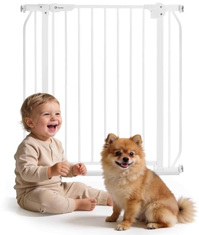 LIONELO Truus Slim Cancelletto di sicurezza, Larghezza regolabile da 75 fino a 105 cm con Fissaggio a pressione, Apertura entrambe le direzioni, Altezza 77 cm, Autobloccante