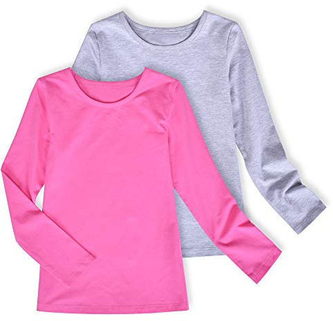 Sunny Fashion 2 Packs Girls Top Tee Shirt Long Sleeve Gray Pink School Uniform Age 4-10 Years