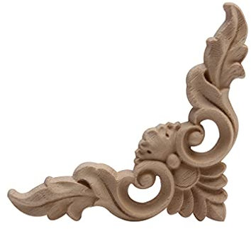A93 Holzfiguren, geschnitzt, unlackiert, mit langen Blättern, aus Gummi, für Möbel, Fenster, Ecken, Holzapplikation, Ornamente