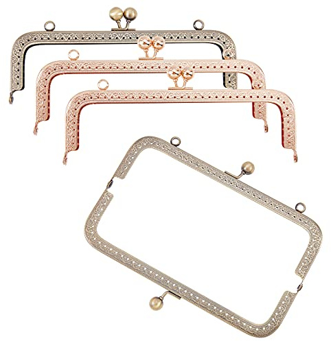 PH PandaHall Paquete de 4 marcos de metal con cierre de beso de 20 cm, marco cuadrado para bolso de mano, para manualidades, manualidades, bolsos, bronce antiguo/oro claro