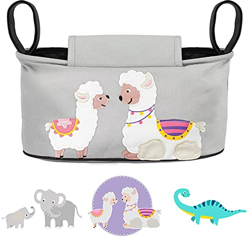 GLÜCKSWOLKE Bolsa Organizadora de Cochecitos para Mamá - 12 Motivos I Bolsos Carritos Bebe - Bolsa Carrito Bebé I Accesorios Coche de Paseo I Bolso para Carro y Sillas de Paseo I Motivo Alpaca (gris)