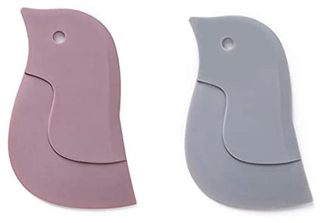 2 raschietti in silicone, a forma di pinguino, strumento da cucina, piastra per olio, raschietto multifunzione per pentole da cucina, ciotole da forno (grigio+rosa)