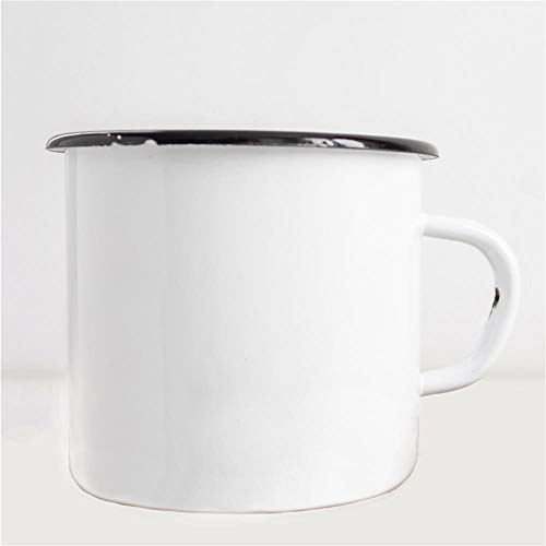 Hellweg Druckerei Emaille Kaffeebecher 12 oz 6er Pack - Weiß, Robust, 300 ml, 6 Stück (1er Pack), Zylindrisch, Rund, Wiederverwendbar, Ideal für Zuhause, Heißgetränke
