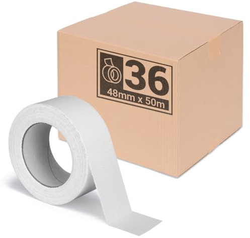 verpacking Premium Panzertape 50 m x 48 mm Wei? Gewebeband Gaffa Tape Reparaturband hohe Klebekraft Klebeband mit Naturkautschuk-Kleber (36 St??ck)