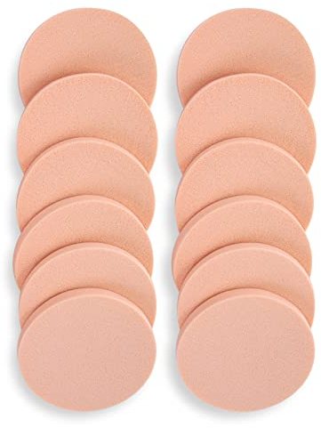 Molain Powder Puff Sponge 12 Pieces Round Shaped Make Up Beauty Face Blender For Liquid Foundation Washing Cleansing Cosmetic Applicators (12 PCS Skin Color)