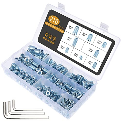 Gueenky 210 Stück Einschraubmuttern, M6 M8 M10 Einschraubmuffen Kohlenstoffstahl Einsätze Eindrehmuttern, 8 Größen Innensechskantmuttern für Holzmöbel