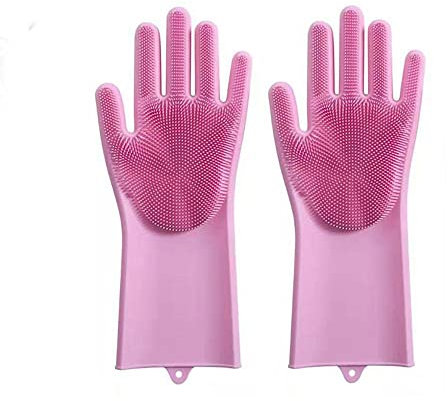 LUMoony 1 Pair Silicone Cleaning Gloves Reusable Silicone Gloves Silicone Cleaning Brush Gloves Pet Bathroom Car Cleaning Gloves Multifunctional Dish Mitt