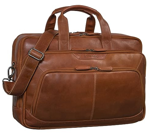 STILORD Rocco Leder Aktentasche Herren Groß Business 15,6 Zoll Laptoptasche Lehrertasche Umhängetasche Büro Arbeit Reisetasche Vintage Studententasche Männer Echtleder Farbe:Toretto - Dunkelbraun
