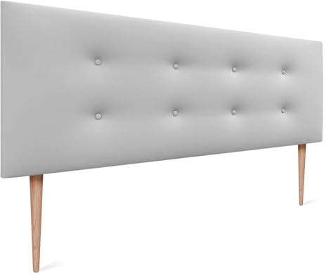 DHOME Kopfteil aus Kunstleder oder Acualinstoff mit 2 Knopfreihen Range Kopfteil für gepolstertes Luxusbett (Kunstleder Hellgrau, 145x105cm (Betten 120/135/140))