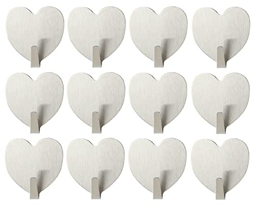12 Stück Herz Selbstklebend Haken Bunte Wandhaken Edelstahl Klebehaken, Ohne Bohren Selbstklebende für Bad Toilette Handtuchhalter Küche (Stil 1)