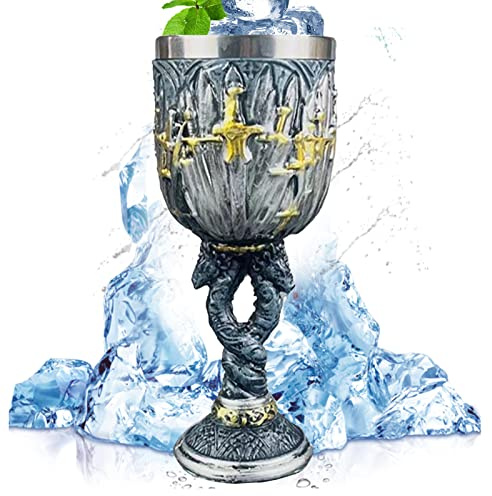 Tuzsocr Fantasy Kelch mit Wappen-Prägung, Edelstahl, 3D Trinkbecher | Detailreiche Wappen-Motive im Mittelalter-Stil, ideal für Fantasy-Fans, geeignet für Kaffee, Bier, Wein und Deko