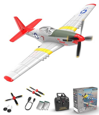 VOLANTEXRC RC Plane, 4 Channel Remote Control Airplane Fighter RTF with 6-Axis Gyro, 3 Modes & Aerobatics Easy to Fly, 2.4GHz Radio Controlled Aircraft for Beginners & Adults, P51D Mustang, Red