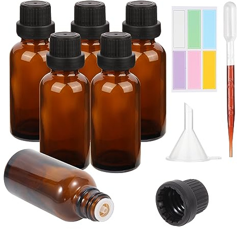 Hyber&Cara 6Pcs Braunglasflasche 60ml Tropfflasche Apothekerflasche Tinktur Flaschen Inklusive Trichter, 3-ml-Kunststofftropfer und Aufkleber