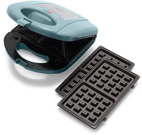 GreenChef Electric 3-in-1 Panini-,Waffel & Sandwichmaker,PFAS-freie Gesunde Keramik-Antihaft,Abnehmbare Spülmaschinenfest Grillplatten,Einfache Kontrollleuchte und Verschließbarer Deckel,Rauch Blau