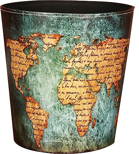 Poubelle En Cuir De Style Européen, Poubelle À Motif De Carte Du Monde, Panier En Papier De Grande Capacité Sans Couvercle Pour Maison