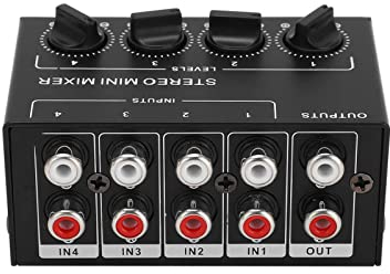 Mixer audio stereo, mini mixer passivo 4 canali stereo mixer audio per computer telefono tablet attrezzatura professionale DJ per produzioni musicali e spettacoli dal vivo per DJ musicisti