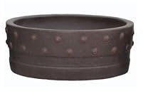 Bonsaischale Keramik klein Trommelschale unglasiert 12cm Durchmesser 4,5cm Höhe mit Drainage und Manufakturstempel - Feuerbraun