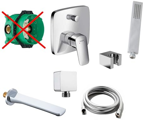 vanvilla Wannenset Unterputz mit Wannenarmatur Hansgrohe poliert HG66-ob | Wannenarmatur von Hansgrohe Logis Einhebelmischer, vanvilla Wanneneinlauf und Handbrause eckig, Wannen-SET poliert