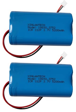 XINLANTECH Ersatzakku 3,7 V 5200 mAh Wiederaufladbarer Lithium-Ionen Akku mit PH2.0/2P Anschluss 18650 1s2p Akkupack DIY Batterie - 2 Stück