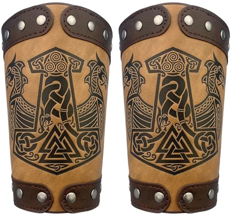 HiiFeuer-geprägte Jormungandr-Lederarmrüstung, Lederhandschuh-Armschiene (Tan B)