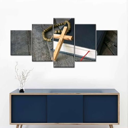ZLJSHZS Wohnkultur Bilder Leinwand Wandkunst 5 Stücke Gemälde Poster Holzkreuz Leinwand Wandkunst 5 Stücke Modern Wand Aufhängen Gemälde für Wohnzimmer-Rahmenlos 200 * 100cm