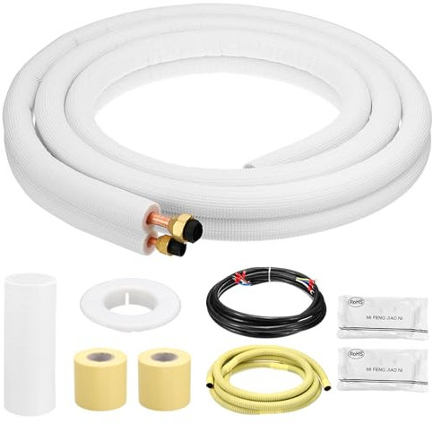 PATIKIL Mini Split Line Set, 10 Ft 1/4 1/2 OD AC Extension Line Copper Pipe Tubing with Flared Nuts Thickened PE Insulated and Wire for Mini Split Air Conditioner HVAC Heat Pump System