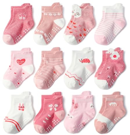 HaimoBurg 12 Paires Chaussette Antidérapante pour Bébé Enfant Garçons Filles 1-5 Ans