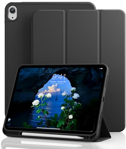 GKABXY for iPad 11/10th Gen Case with Pencil Holder 11/10.9 inch 2025 A16/2022, Soft TPU Back Shell Hybrid Slim Trifold Stand Protective Cover Support Touch ID Auto Wake/Sleep, Black