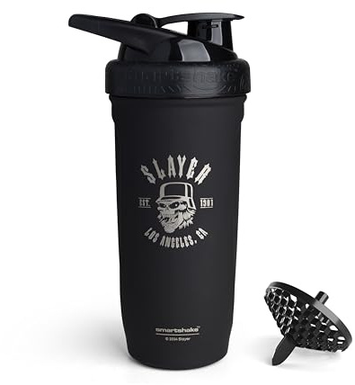 Smartshake Rockband Reforce Protein-Shaker aus Edelstahl – Nicht isolierte Sportflasche | Metall-Shaker – 900 ml | 30 oz – Auslaufsicherer Schraubverschluss – BPA-frei | Slayer, Los Angeles Logo
