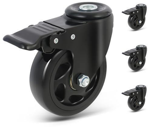 RRIUTO Rotelle per Mobili con Freno, Ruote Girevoli da 100mm con Foro Posteriore M12, Ruote per Il Trasporto, Ruote per Carrello Rotazione di 360 Gradi, Set da 4 Ruote per Mobili Portata 500 Kg